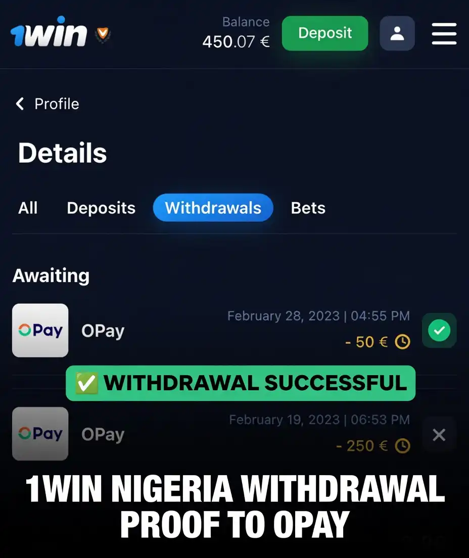 1Win Nigeria withdrawal proof to OPay